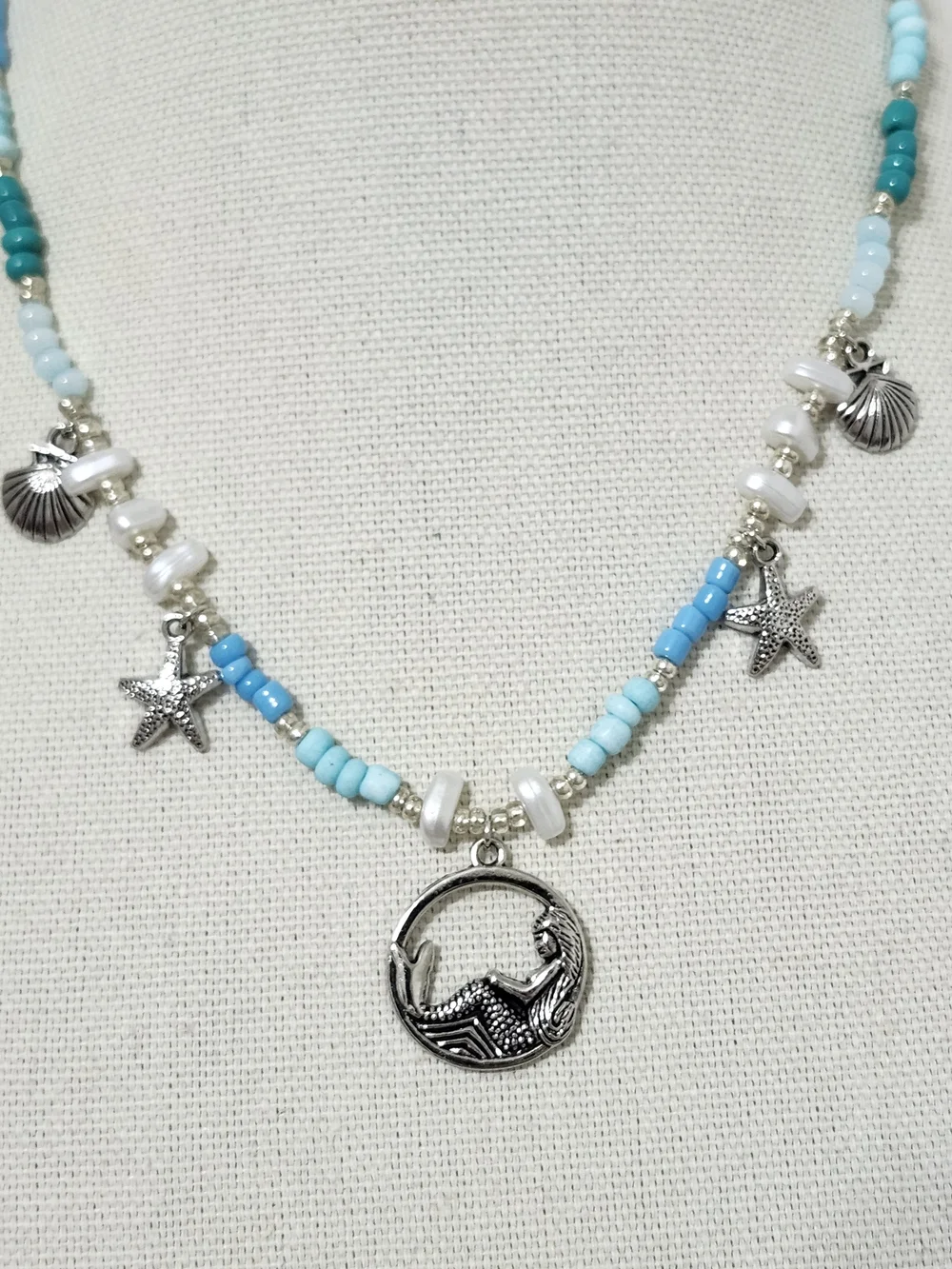 Seaside Charm Beaded Necklace & Earring Set Mermaid Shell Ocean Beach Handmade